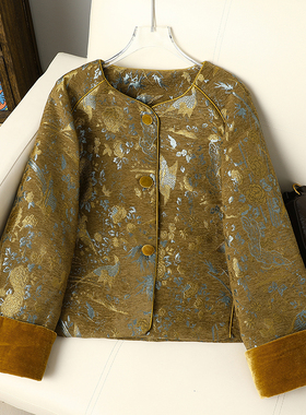 气质小香风印花外套2025冬季新款洋气减龄显瘦国风加绒保暖上衣潮