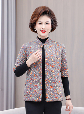 妈妈秋冬季新款加绒棉衣中老年人女士保暖中袖外套宽松棉服小棉袄
