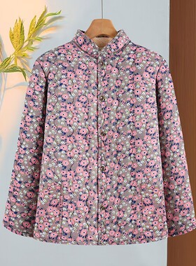 冬季加绒新款妈妈加厚棉衣中老年棉袄时尚洋气碎花保暖外套棉服潮