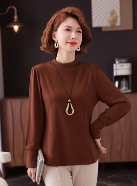 冬季新款极简风立领长袖打底衫女秋冬厚款修身显瘦百搭洋气上衣