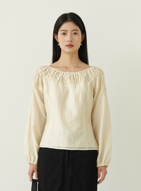 SIMPLY PUT天丝修身灯笼袖复古甜美花式上衣女