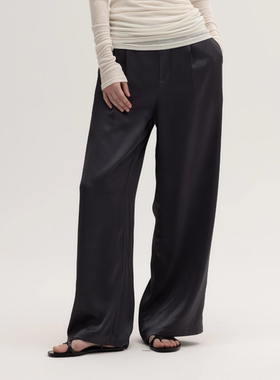 SIMPLY PUT 简约醋酸缎面橡筋腰阔腿长裤