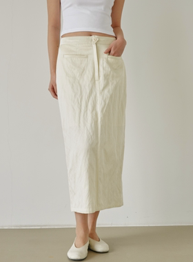 SIMPLY PUT金属丝优雅后开衩简约气质通勤直筒修身半裙女