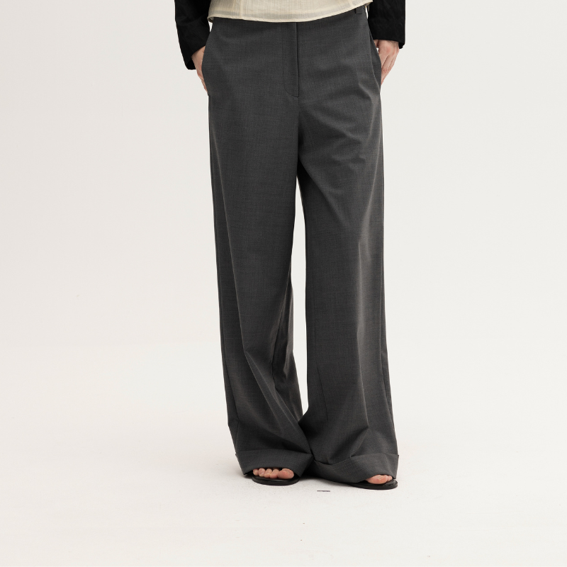 立裁澳洲精纺羊毛翻边西装长裤女