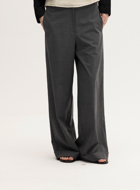 SIMPLY PUT精致立裁澳洲精纺羊毛经典优雅阔腿翻边休闲西装长裤女