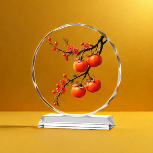 好柿成双水晶摆件招财好寓意桌面摆件装 饰招财进宝摆件吉祥物摆件