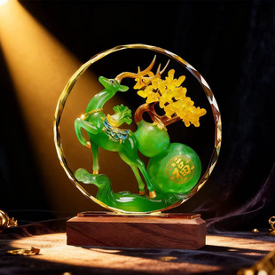 一鹿发财水晶摆件招财好寓意客厅桌面摆台装 饰招财进宝人造水晶