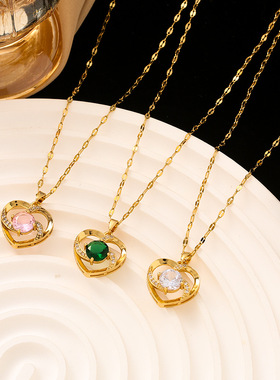 【钛钢】爱心流行元素奢华跨境宴会婚庆项链女网红百搭锁骨链