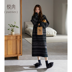 悦内半边绒睡裙女款睡衣秋冬季冬款加厚加绒珊瑚绒长款大码可外穿