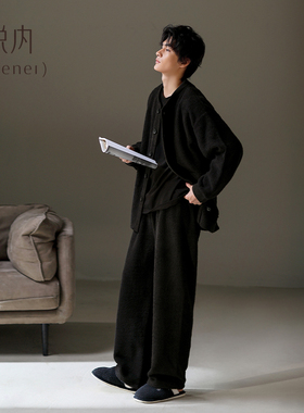 悦内睡衣男士冬季秋冬款法兰绒加绒加厚珊瑚绒家居服冬天保暖黑色