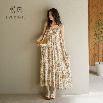 悦内凉感睡裙女款睡衣夏季莫代尔吊带背心夏款长款碎花连衣裙夏天