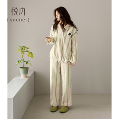 悦内睡衣女士秋冬款冬季法兰绒加厚加绒珊瑚绒毛绒保暖家居服熊猫