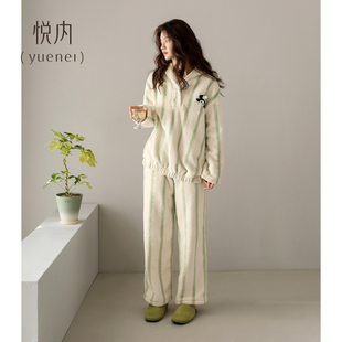 冬季 悦内睡衣女士秋冬款 法兰绒加厚加绒珊瑚绒毛绒保暖家居服熊猫