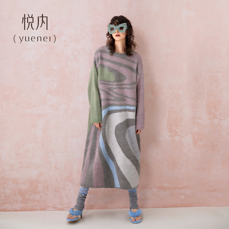 悦内半边绒睡裙女士睡衣秋冬款冬季珊瑚绒保暖毛绒长款大码可外穿