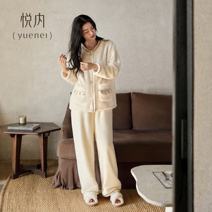 悦内睡衣女款 冬天法兰绒加厚加绒珊瑚绒家居服保暖流苏小香风 冬季
