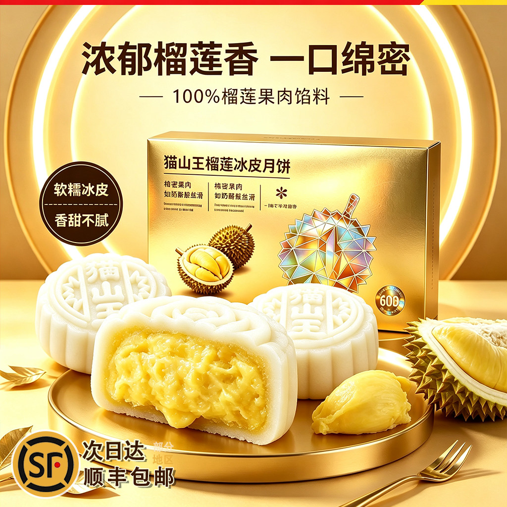 猫山王榴莲冰皮月饼礼盒顺丰包邮