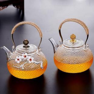 围炉煮茶炭火烧水锤纹煮茶壶电陶炉专用烧水壶铜把玻璃提梁壶茶壶