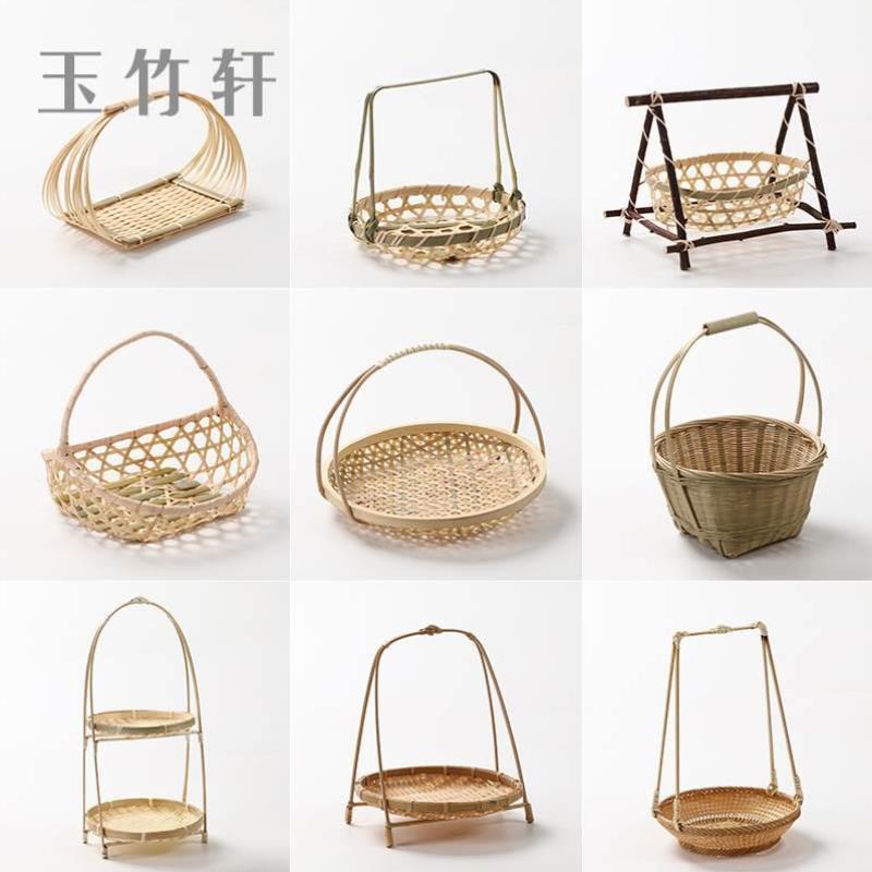 手工竹编提篮 家用茶点盘水果篮子糕点托盘创意小竹篮 结婚竹编篮