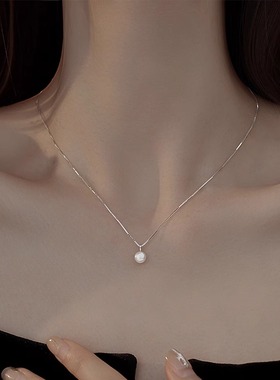 单颗吊坠天然淡水珍珠项链轻奢小众饰品S999纯银项链女正品锁骨链