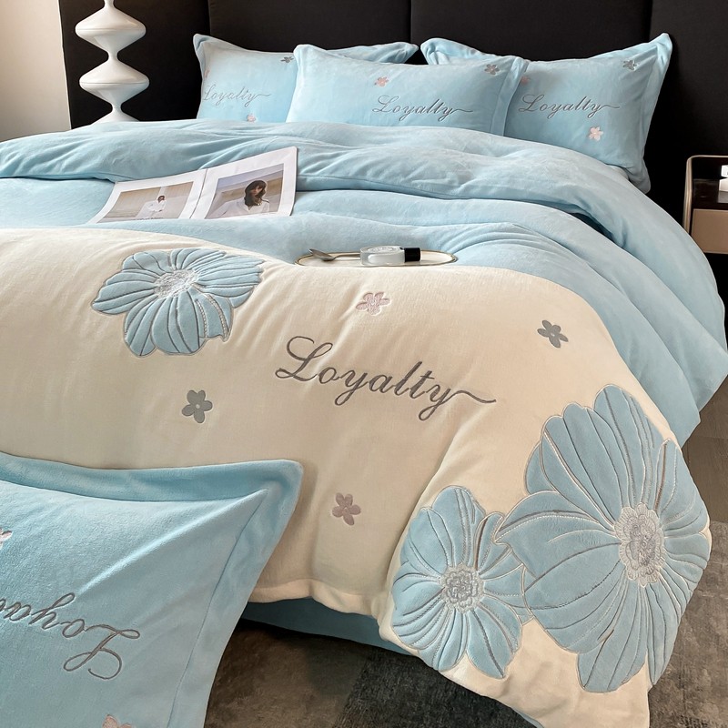 出口家纺轻奢高端牛奶绒四件套冬季保暖珊瑚绒加绒花卉被罩三件套,床上用品,学生床品套件,淘宝优惠券,粉丝福利购,淘宝优惠卷