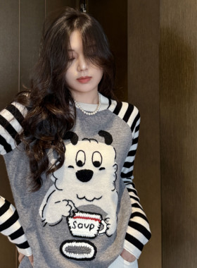 Sorrytin 秋冬小暖炉 百穿不腻  重工立体刺绣条纹山羊绒针织毛衣