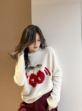 Sorrytin 0缺点上线  实物远超图片 樱桃刺绣亮片山羊绒针织毛衣