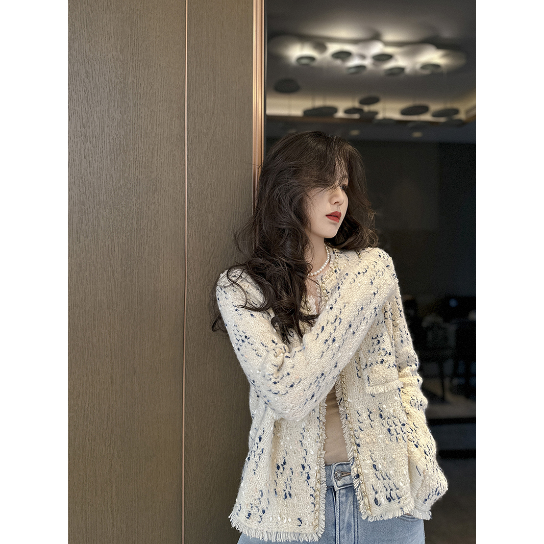 Sorrytin重磅限定款 意大利进口纱线 金丝流苏山羊绒小香针织开衫