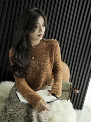 其他针织无扣圆领套头镂空羊绒