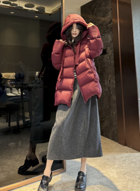 Sorrytin入专柜的货 秒纱一切 宽松茧型龟背中长款白鸭羽绒服外套