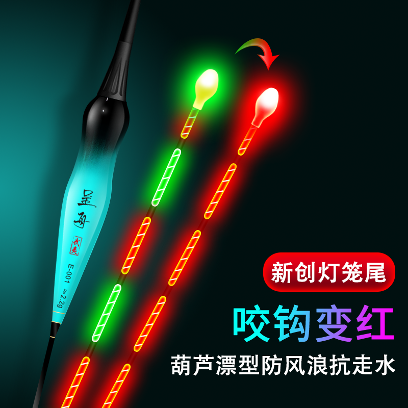 呈舟抗风浪抗流水咬钩变色硬尾夜光漂加粗醒目日夜两用电子漂浮漂