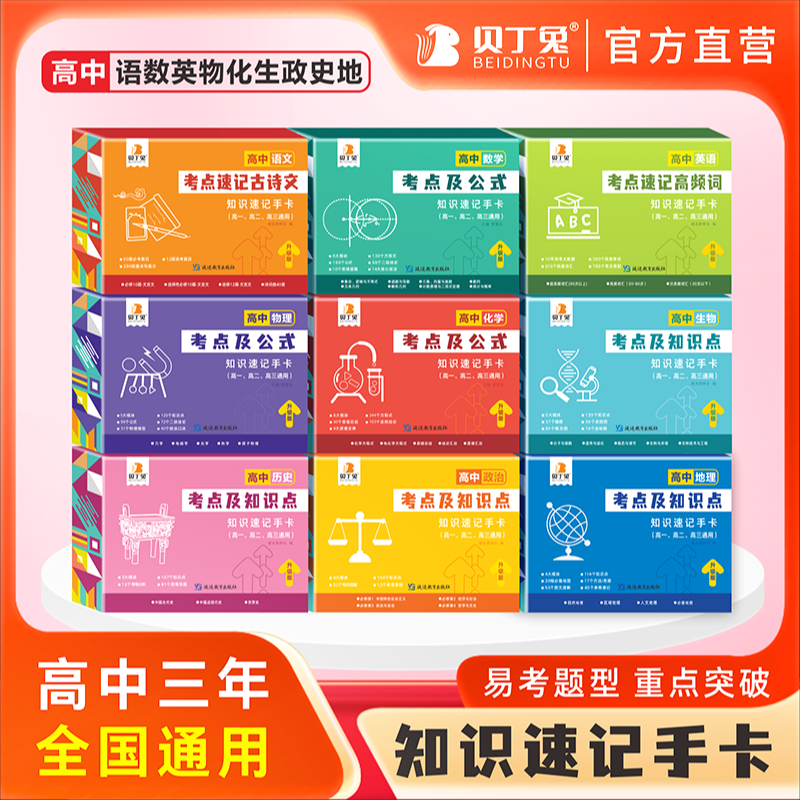 2023年新版高中语数英数理化政史地考点及公式知识速记手卡知识点速记卡定律大全高中定理大全突破小本口袋书必背知识点手册贝丁兔-封面