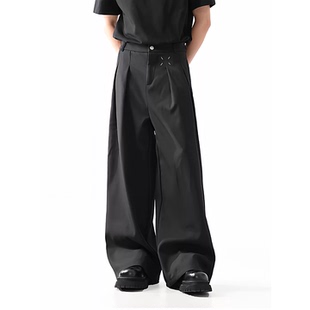 时尚 宽松休闲极简风长裤 百搭 男冬季 黑色阔腿西裤