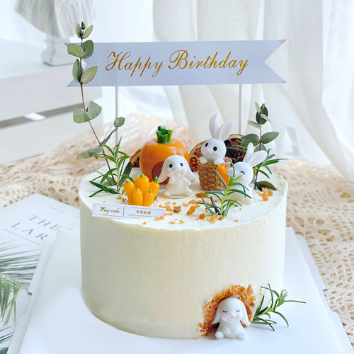 小兔子蛋糕装饰摆件田园风迷你小白兔箩筐胡萝卜房子生日烘焙插件