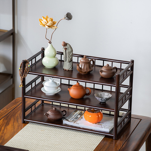 茶杯架子中式小型博古架茶具茶壶收纳架桌面摆件复古置物架展示架