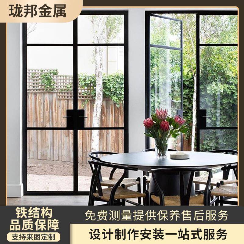 家用铁艺门别墅带窗格细线条门框厨房阳台门黑色不锈钢门佛山厂家