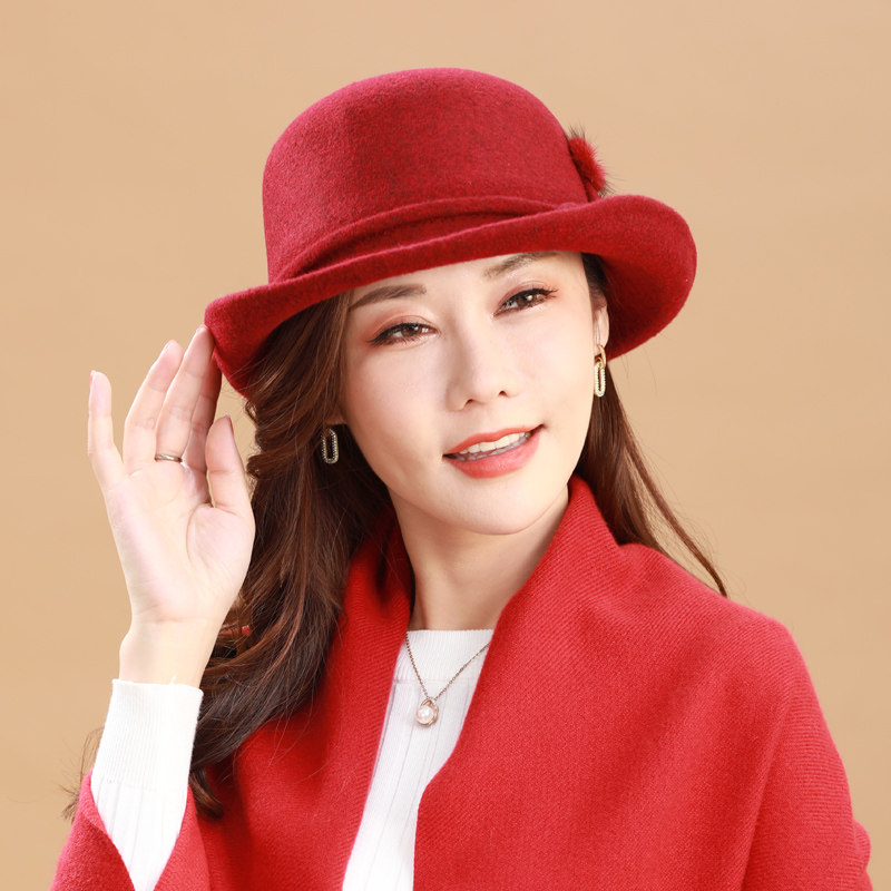 中老年人妈妈帽子女冬季保暖老太太奶奶羊毛呢帽秋冬盆帽围巾套装
