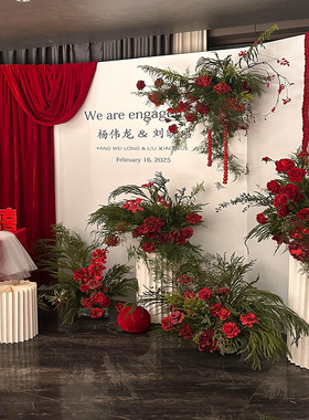 韩系白色订婚宴布置装饰kt板婚礼留影背景墙结婚场景迎宾区全套