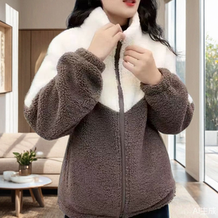 羊羔绒外套春秋冬新款女妈妈加绒棉袄女款中老年加厚棉服保暖