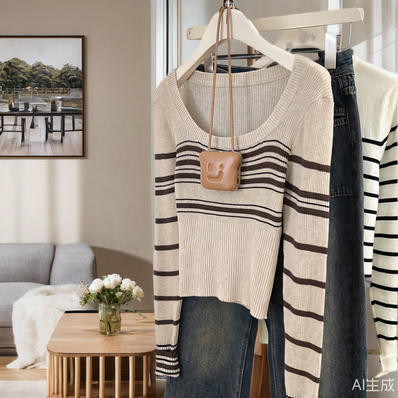小衫低领条纹打底内搭长袖