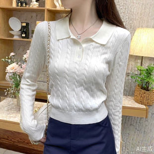 春秋冬季新款巨好看polo领短款毛衣麻花长袖针织打底衫女内搭上衣