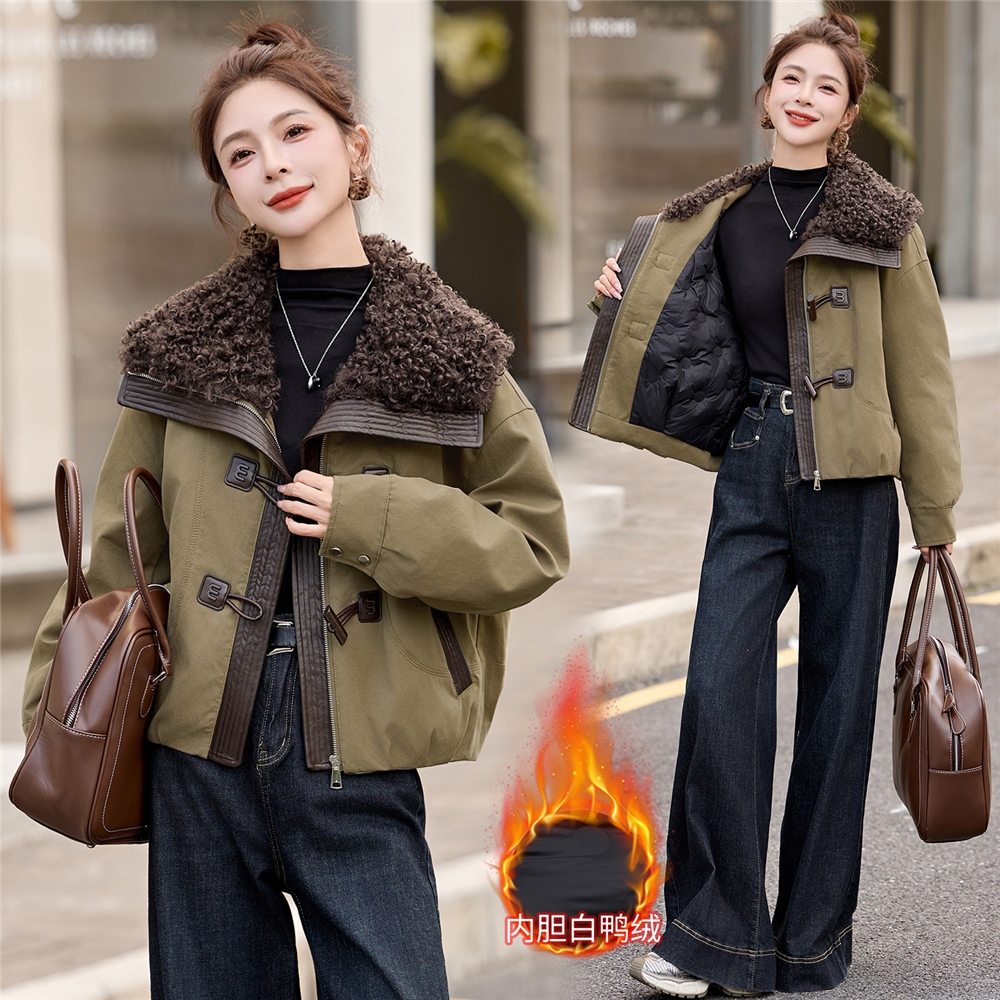 工装大翻领短款羽绒服女2025冬季新款加厚保暖派克服外套