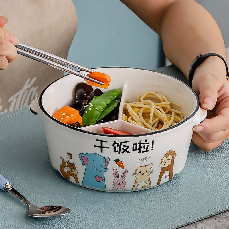 微波炉用陶瓷盒式餐盒,带盖的圆形密封学生餐盒,上班族餐盒
