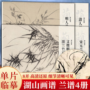 湖山画谱兰谱全4册 宋元明清文徵明漪兰竹石图 单片散装册页立轴散页盒装高清还原正版 中国画兰花作品临摹卡 名家花鸟画教程书籍