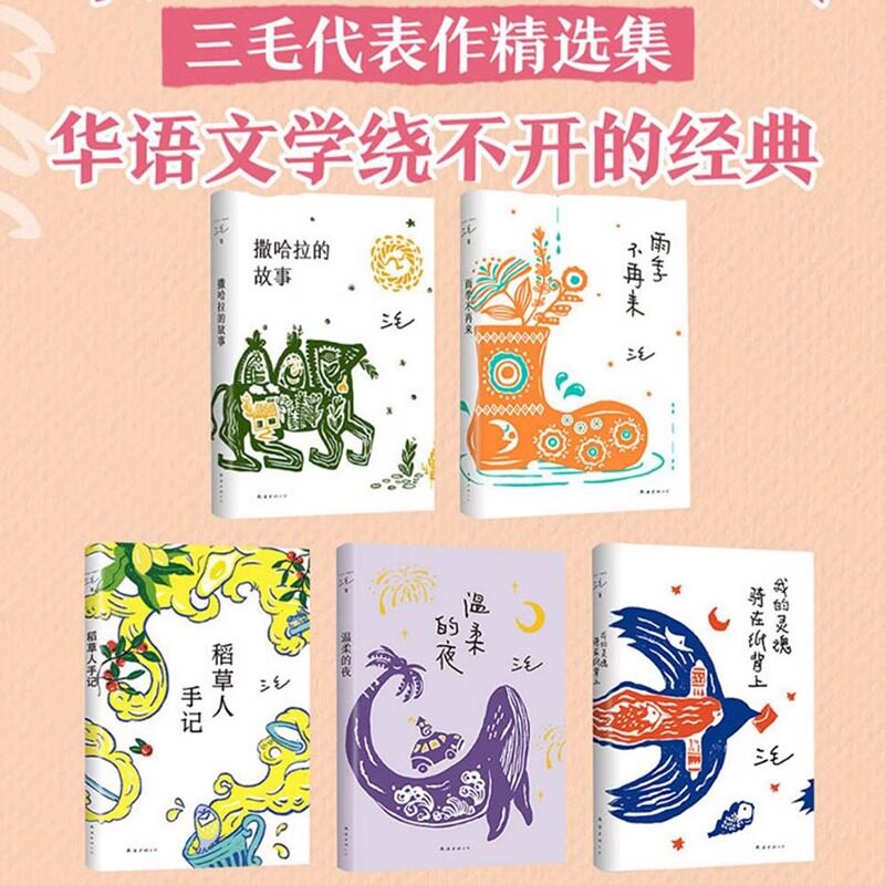 三毛作品集典藏版全5册 赠行李牌 撒哈拉的故事+雨季不再来+稻草人手记+温柔的夜+我的灵魂骑在纸背上代表作精选集 南海出版社SD