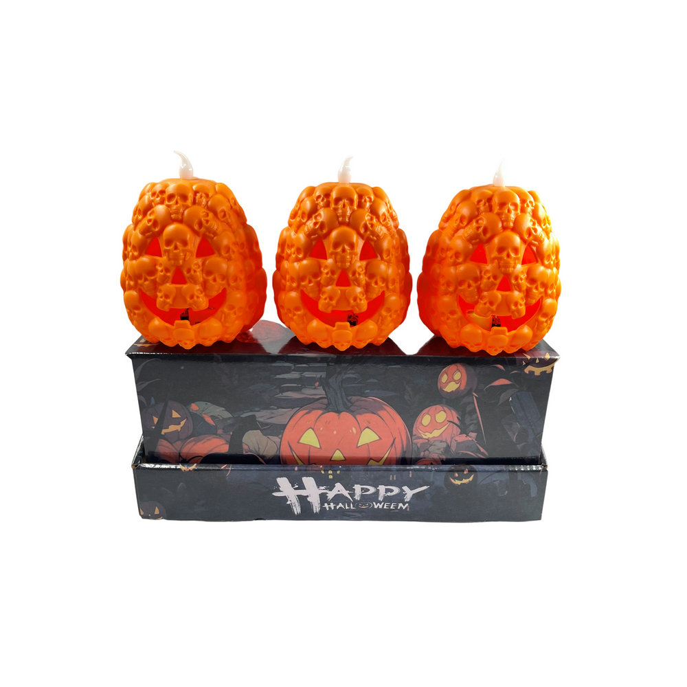 满脸骷髅南瓜灯万圣节大骷髅南瓜蜡烛灯发光南瓜小夜灯装饰鬼节