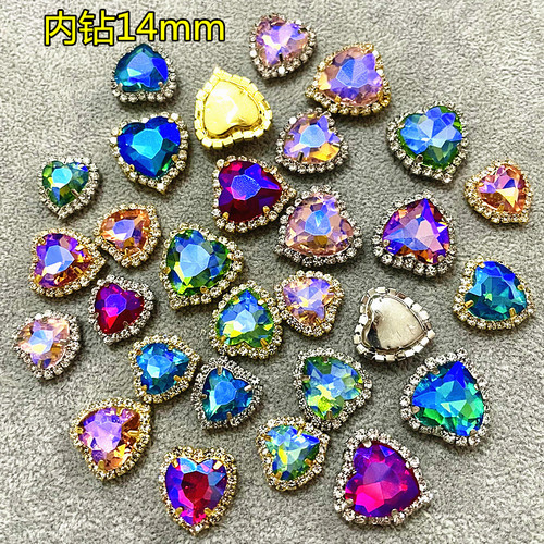 爱心水晶扣桃心围边手缝钻