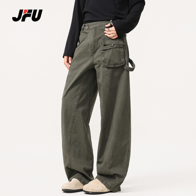 JFU潮牌复古阔腿多袋工装裤