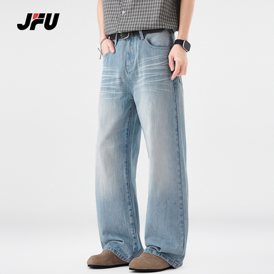 JFU潮牌复古高街阔腿牛仔裤男