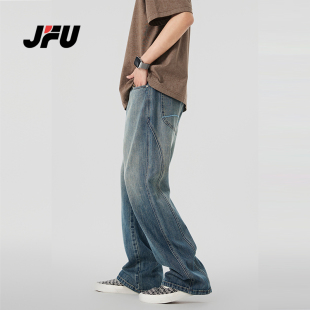 JFU 美式复古牛仔裤男款2025春秋款潮牌微喇阔腿休闲长裤子男