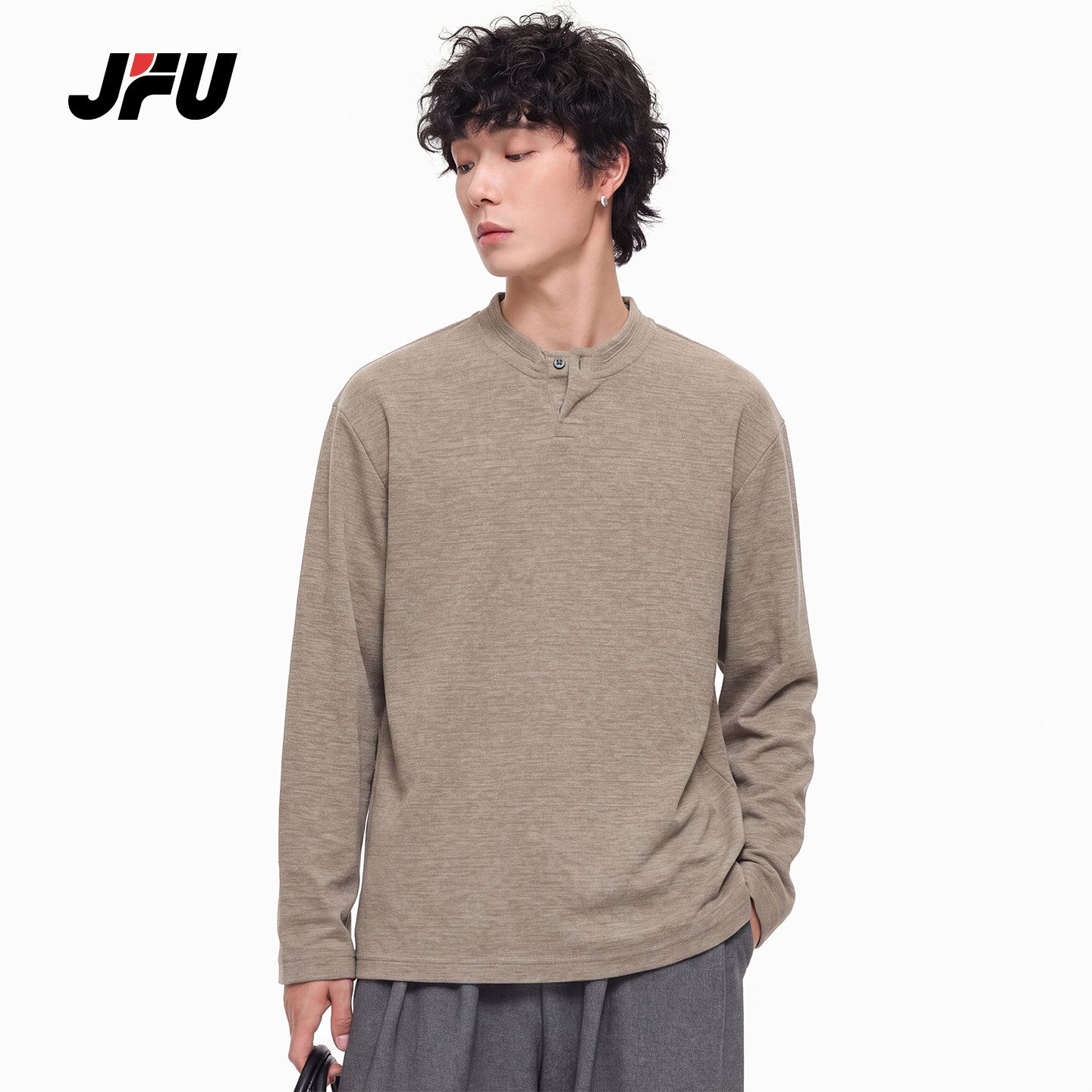 JFU潮牌美式复古圆领长袖T恤男图片